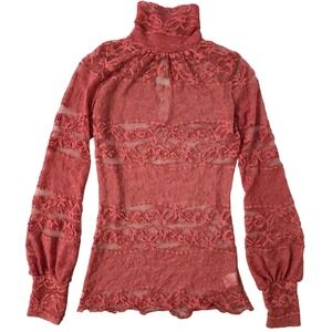 Love Culture Y2K Sheer Lace Puff Sleeve Top Sz S‎ Pink Whimsigoth Fairy Grunge
